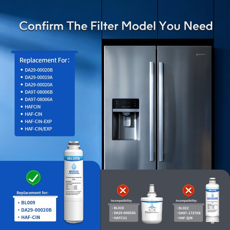 BELVITA Refrigerator Water Filter, Compatible with DA29-00020A/B, DA29-00020B-1，HAF-CIN/EXP, RF28HFEDBSR, RF263BEAESR, RF263TEAESG, RF28HDEDBSR, HAF-CIN, RF4287HARS,RF4267HARS, 3 Pack