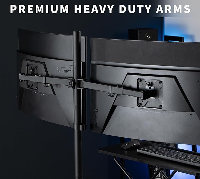 VIVO Premium Dual Ultra Wide LCD LED 27 to 38 inch Monitor Desk Mount, Heavy Duty C-clamp, Extra Tall Pole, Adjustable Telescoping Arms, Flush Wall Setup, Fits 2 Screens, Black, STAND-TS38C-T