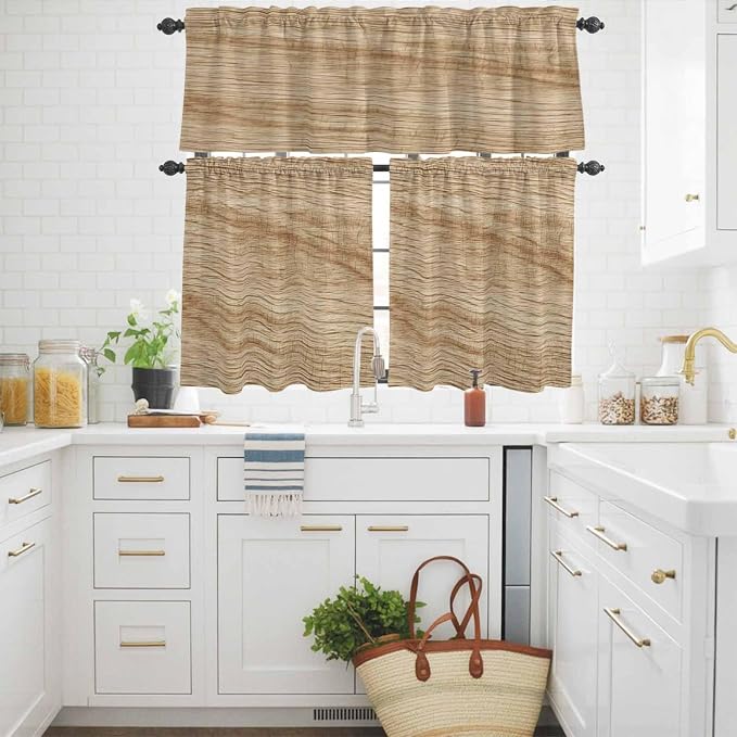 Kitchen Curtains Tiers and Valance Set of 3, Country Farmhouse Light Filtering