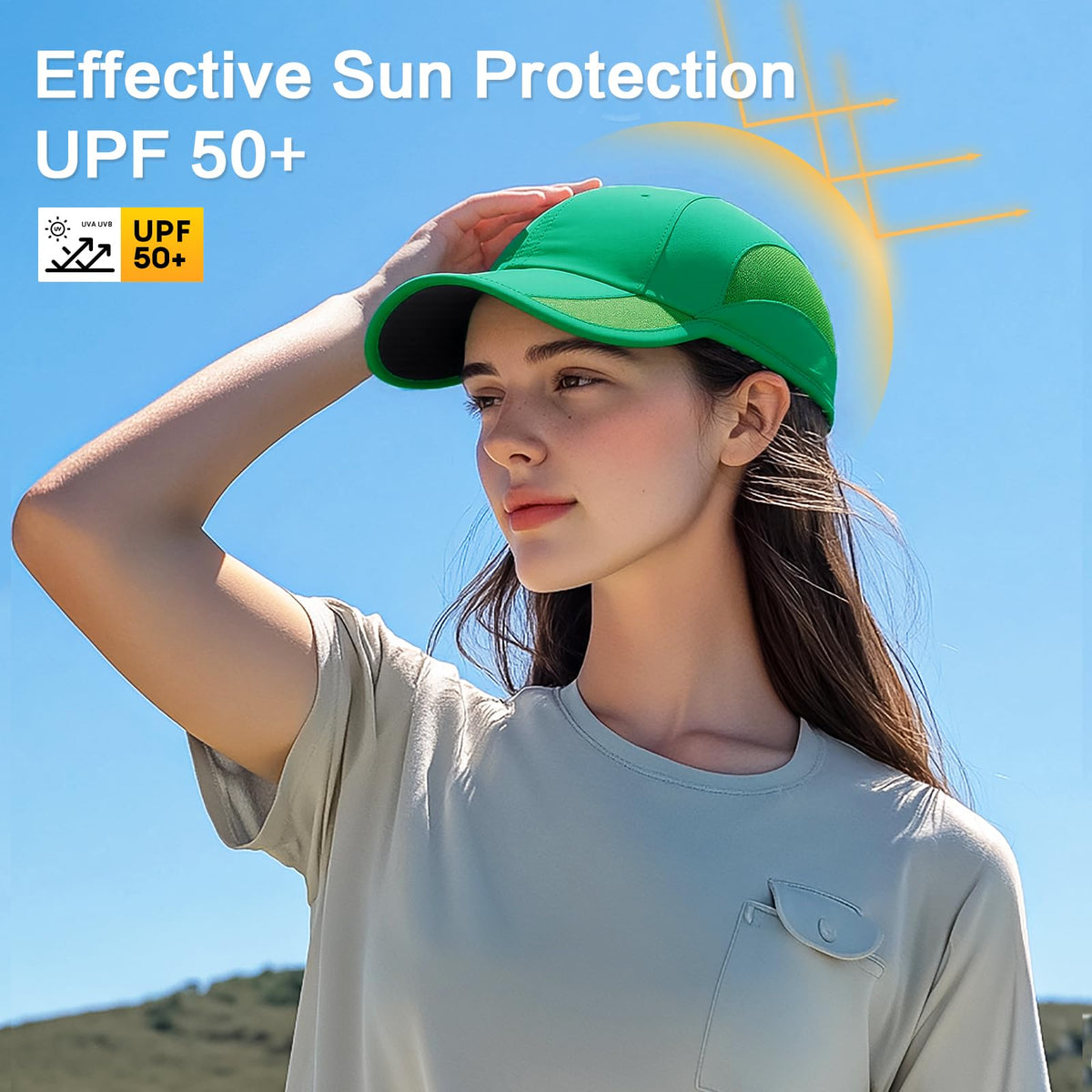 HH HOFNEN Quick Dry Baseball Cap Unstructured Running Cap Water-Resistant UPF 50+ Mesh Golf Sun Hats for Men Women Green