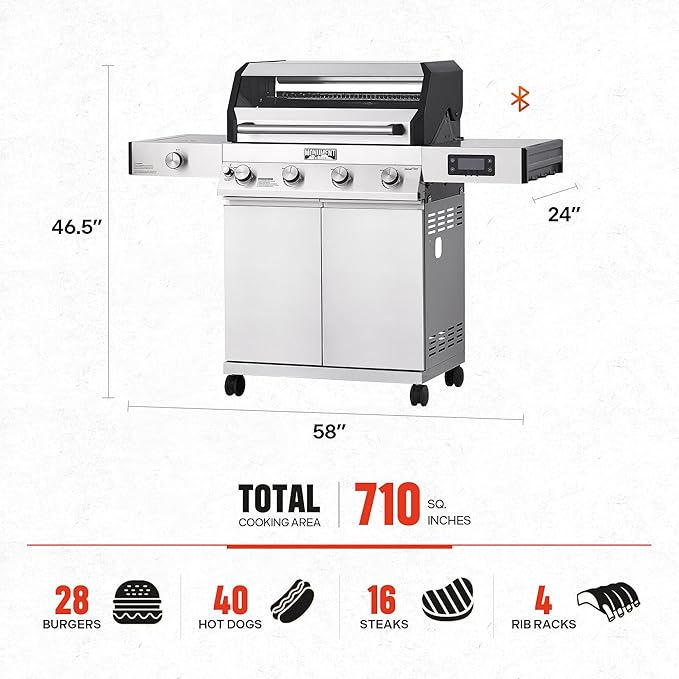 Monument Grills Denali 405 4-Burner Liquid Propane Gas Smart BBQ Grill Stainless Steel with Smoke Box(2 items)