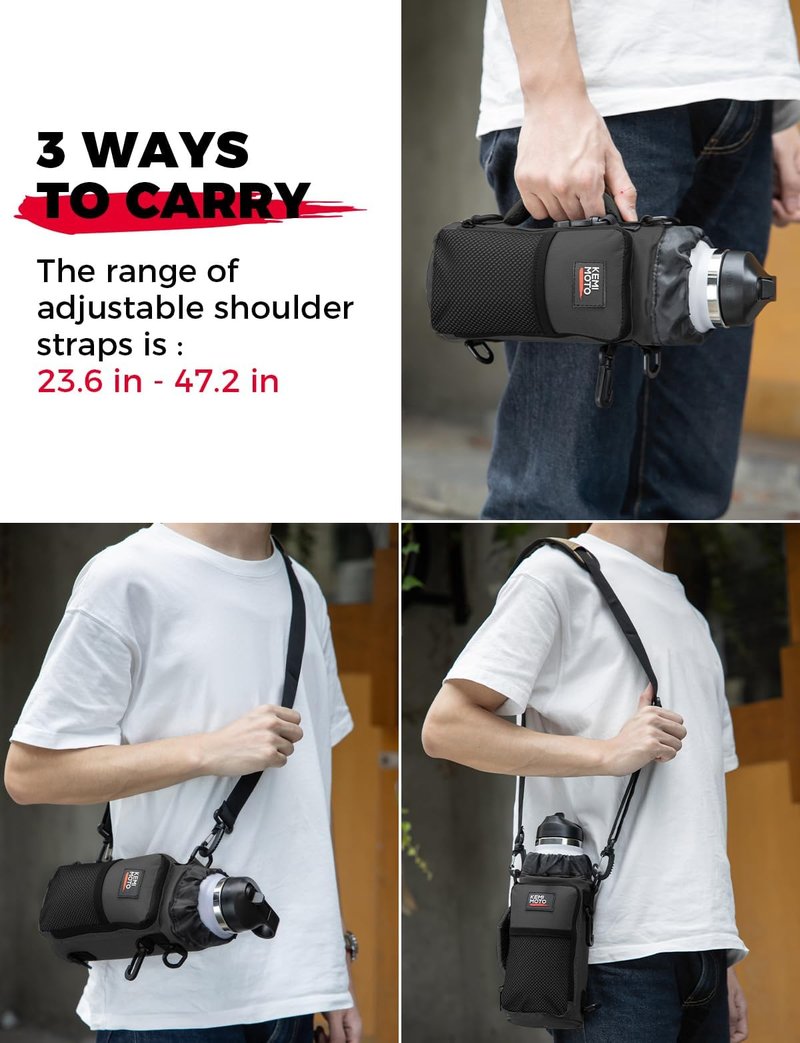 KEMIMOTO Water Bottle Holder Bag, Water Bottle Carrier with Adjustable Shoulder Strap, Water Bottle Pouch Holder for Hiking, Camping, Fishing, Compatible with YETI STANLEY SLM 32 oz, 40 oz, 64 oz