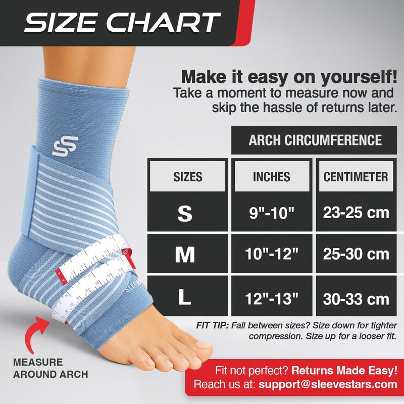 Sleeve Stars Ankle Brace for Women & Men, Ankle Wrap for Sprained Ankle, Compression Sleeve for Plantar Fasciitis Relief, Easy Customizable Support: w/Removable Strap (Single/S:9"-10"/Light Blue)