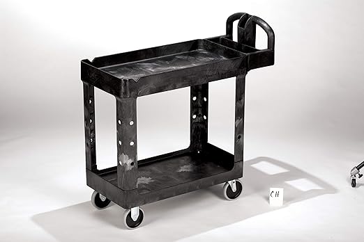 Rubbermaid Commercial Products 2-Shelf Utility/Service Cart, Small, Lipped Shelves, Ergonomic Handle, 500 lbs. Capacity, for Warehouse/Garage/Cleaning/Manufacturing