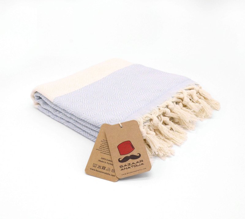 Bazaar Anatolia Turkish Beach Towel – 100% Cotton, Quick Dry, Sand Free Towel for Bathroom, Camping, Travel – Oversized 71x39 Inches – Diamond Light Blue
