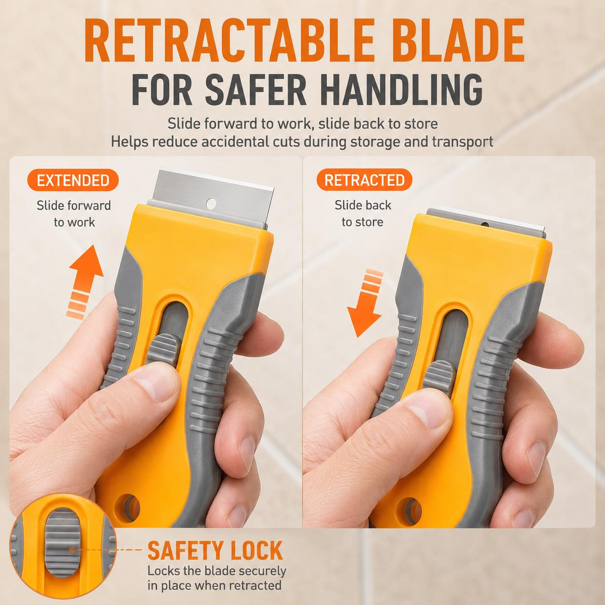 Razor Blade Scraper Set, 2 Safety-Lock Handles + 20 Steel Blades