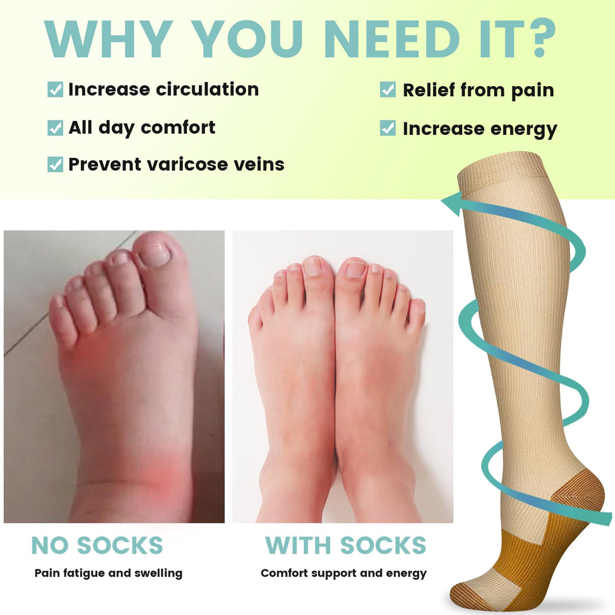 Copper Compression Socks 15-20 mmHg for Men & Women 8 Pairs – Circulation Support for Nurses, Travel, Running, Hiking, Soccer(L/XL)
