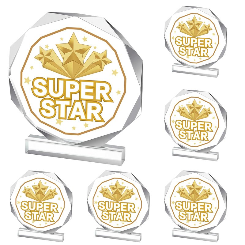 CroBlissful 3/6 Pcs Trophy Award 4.72 x 4.72 Inches Acrylic Trophy Plaques Awards for Kids Adult Team Participation Gift Prizes(6 Pcs,Super Star)
