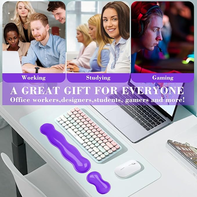 Gel Wrist Rest for Keyboard and Mouse, Wrist Rest for Keyboard, Mouse Wrist Support, Pain Relief, Cool Touch, Non-Skid, Keyboard Wrist pad