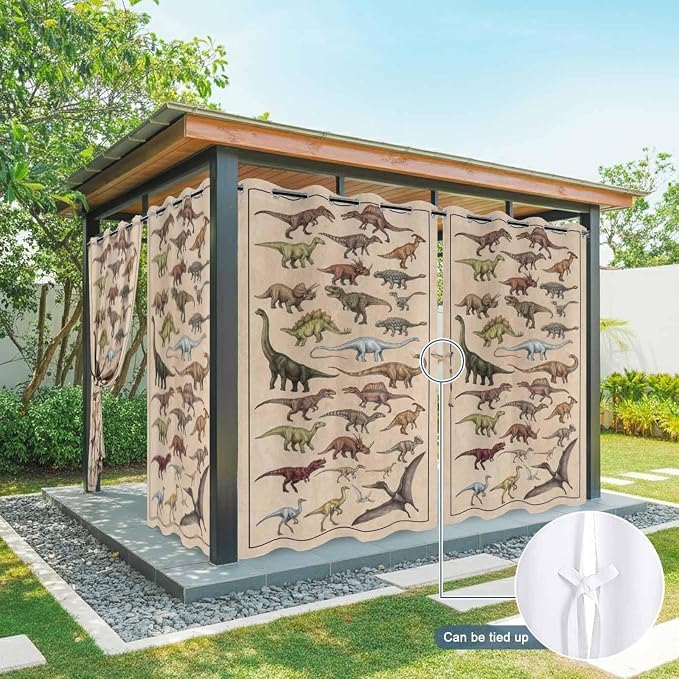 Vintage Outdoor Curtains for Patio Dinosaurs Biographies Retro Waterproof