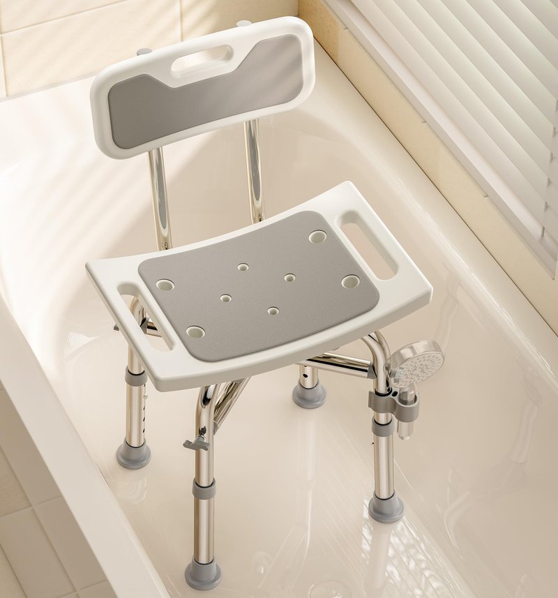 Bluelog Shower Chair with Back for Elderly and Disabled, Shower Seat Bench Stool, Adjustable Height, 350 lbs Capacity, Rectangular