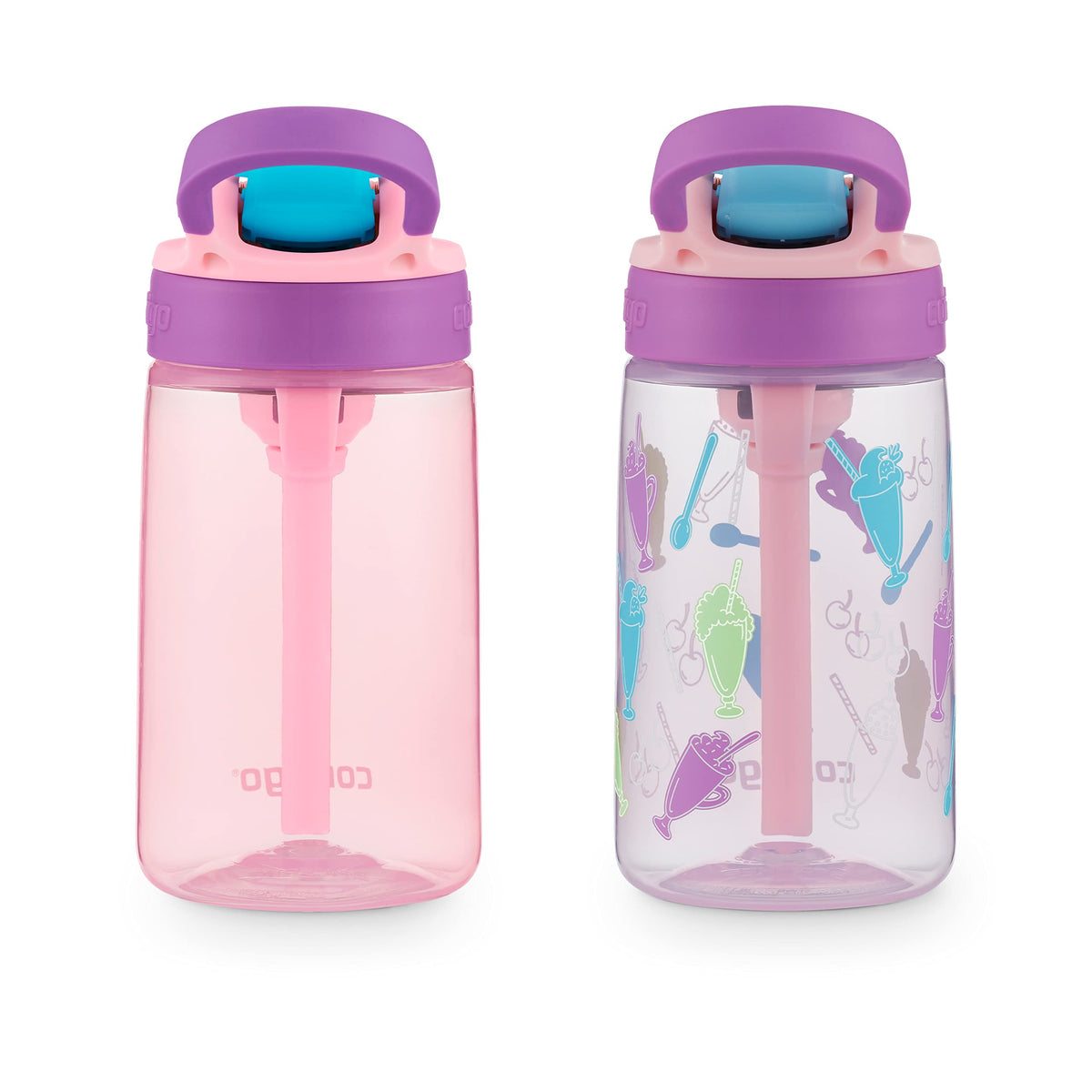 Contigo Kids Cleanable AUTOSPOUT Water Bottle, 14oz., 2 Pack, Strawberry Ice Cream