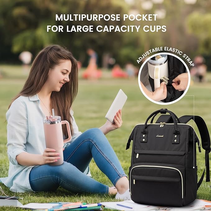 LOVEVOOK Laptop Backpack for Women with Giant Tumbler Holder Pocket, 15.6 Inch Work Daypack for Teacher Nurse, Computer College Bookbag Purse, Waterproof Travel Back Pack with USB Charging Port