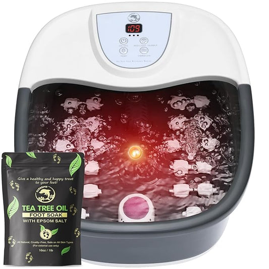 Foot Spa Bath Massager with Heat [2025 Upgraded], Jets, Vibration, Adjustable Temp, Bubbles, Epsom Salt, Foot Soaking Tub with 22 Massage Rollers, Pedicure Foot Spa for Relaxation, Black