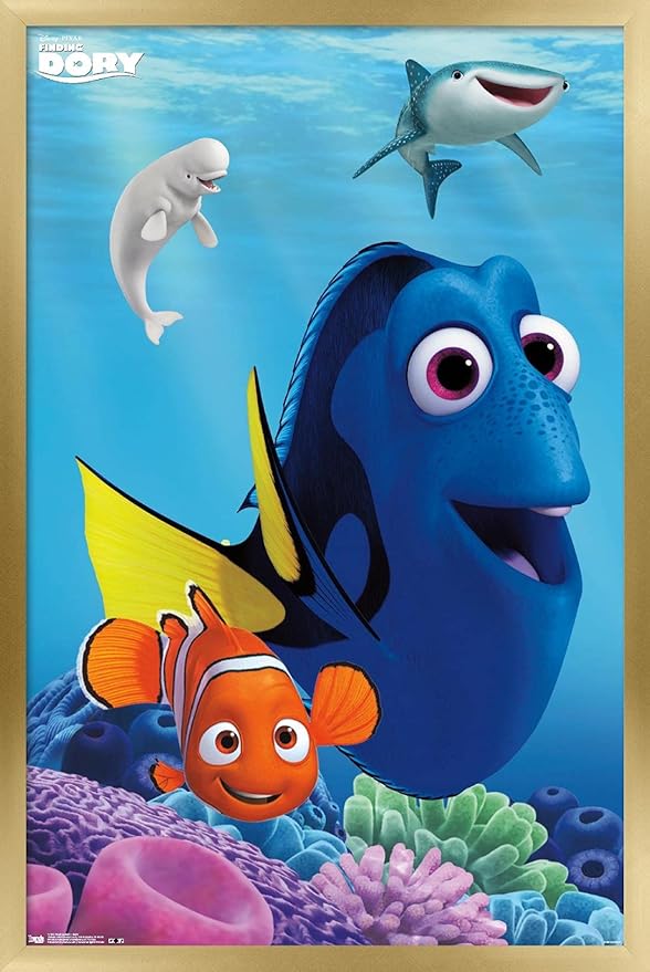 Trends International Disney Pixar Finding Dory - Dory Wall Poster, 14.725" x 22.375", Gold Framed Version