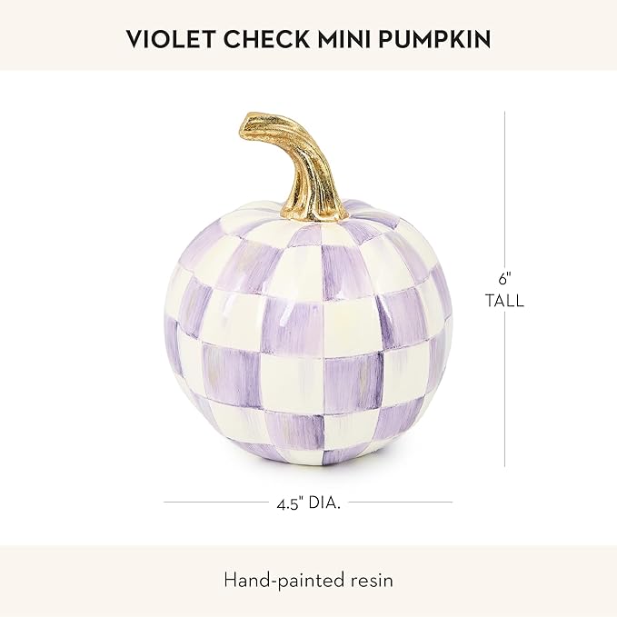 MACKENZIE-CHILDS Mini Decorative Pumpkin for Fall Decor, Autumn Decorations for Home, Violet Check