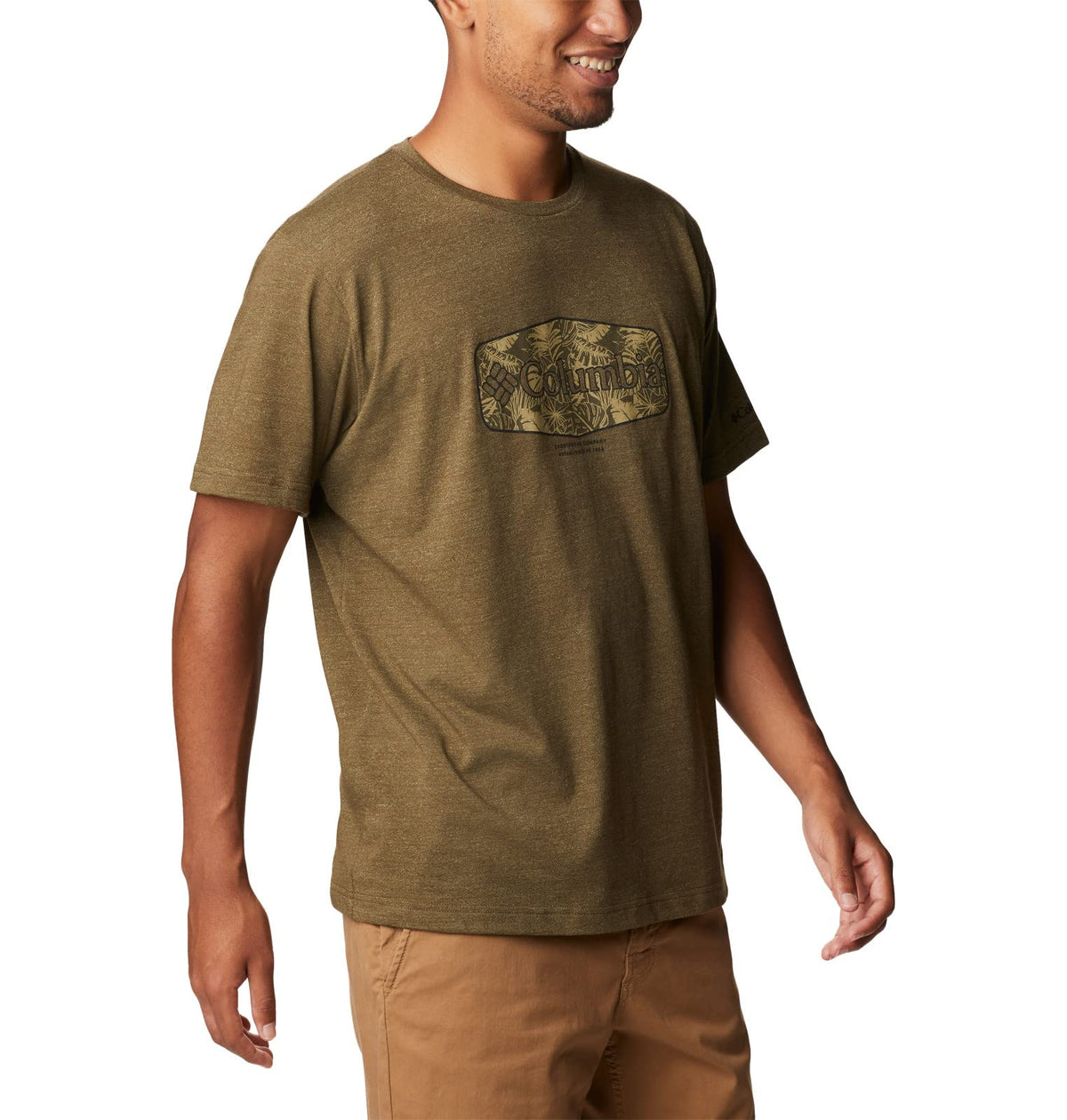 Columbia Men's Thistletown Hills Graphic Short Sleeve, Olive Green Heather/Wanderland Graphic, 5X Big