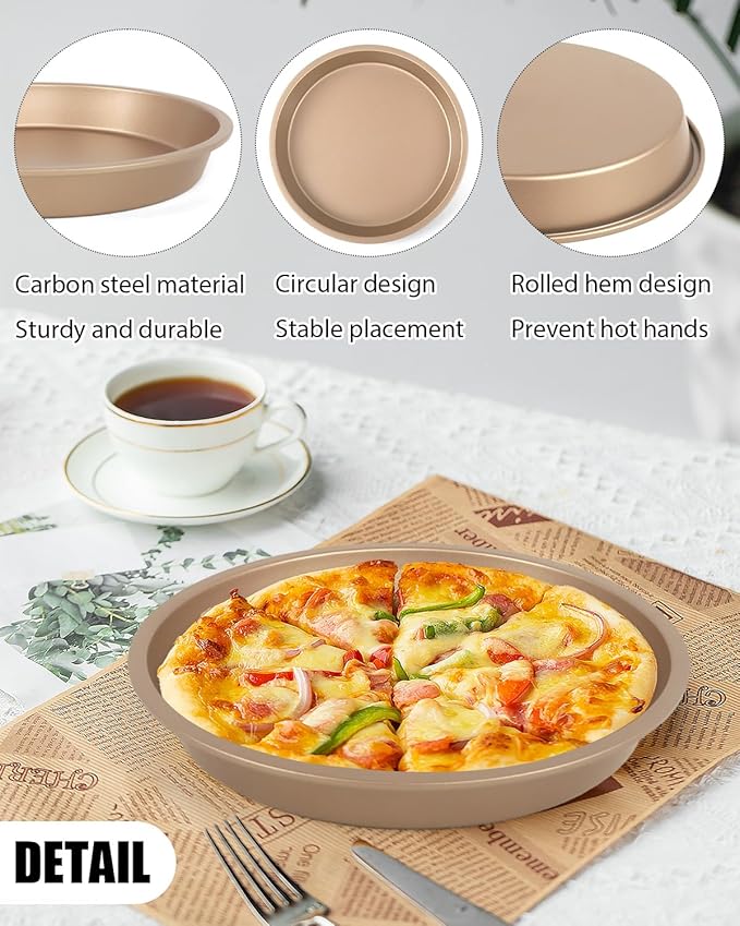 Wuqoioo Round Cake Pans, 4 Pack 9" Nonstick Baking Cake Pans Circle Cake Pan For Birthday Wedding Christmas, Steaming Serving (Gold)