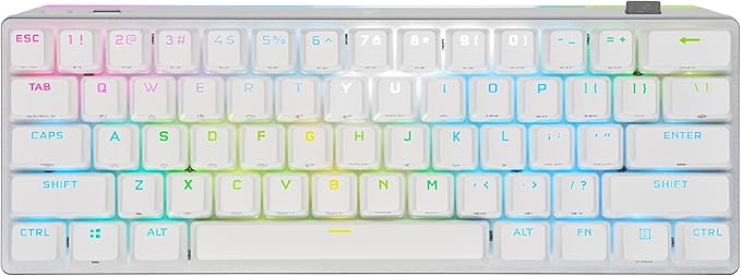 Corsair K70 PRO MINI Wireless RGB 60% Mechanical Gaming Keyboard - Fastest Sub-1ms Wireless, Swappable Cherry MX Speed Keyswitches, Aluminum Frame, PBT Double-Shot Keycaps - NA Layout, QWERTY - White