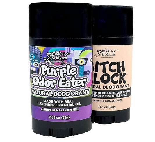 Frankie & Myrrh Lavender Dynamic Deo Duo | The B!#CH Block and Purple Odor Eater 2 Pack Natural Deodorant