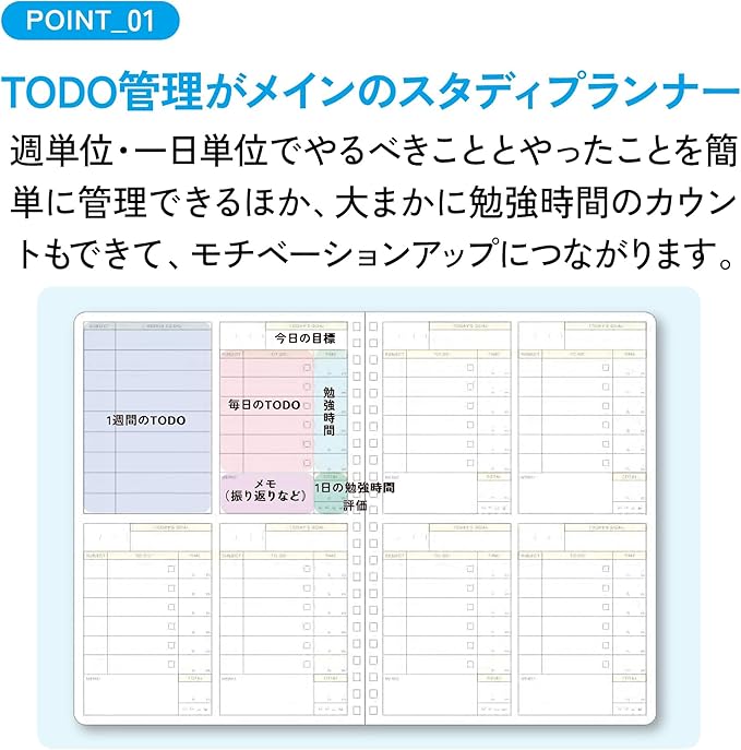 KOKUYO Study Planner Notebook, 10'' x 7'' To-Do Management B5 Soft Ring Notebooks, 41 To Do Plan Sheets, Gray Spiral Notebook, Time Management. Japan Import (SU-SY111TD-M)