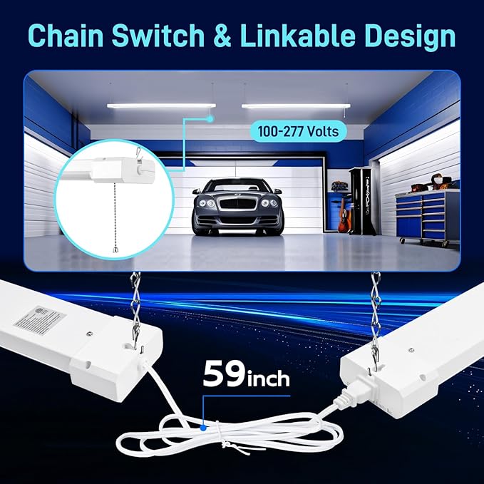 hykolity 4 Pack 4FT Linkable LED Shop Light for Garage, 6500lm, 4FT 60W Utility Light Fixture, 5000K Daylight LED Workbench Light with Plug, Hanging or Surface Mount, White - ETL
