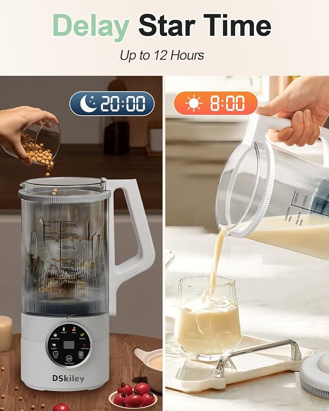 40oz Nut Milk Maker Machine, Automatic Plant Milk Maker with 10 Blades