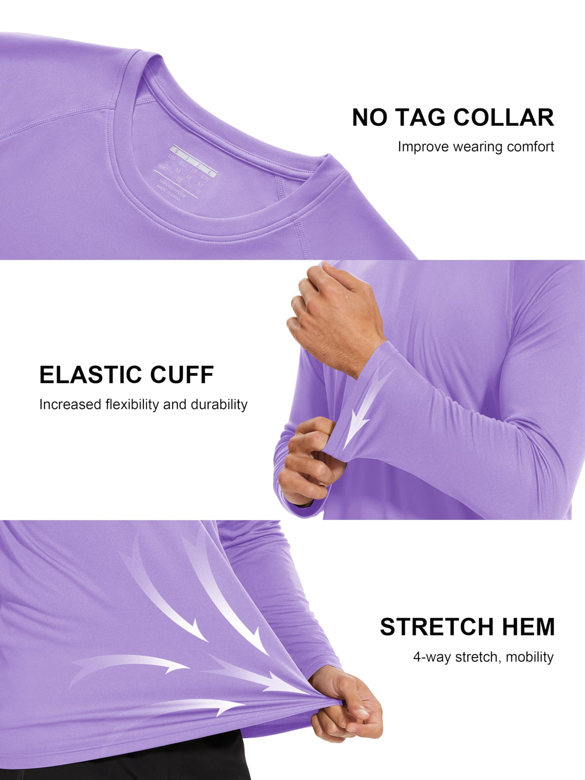 Quick Dry Baselayer Rash Guard Men's UV Protection Summer Long Sleeve Hiking T-Shirt Sun Shirts Light Purple
