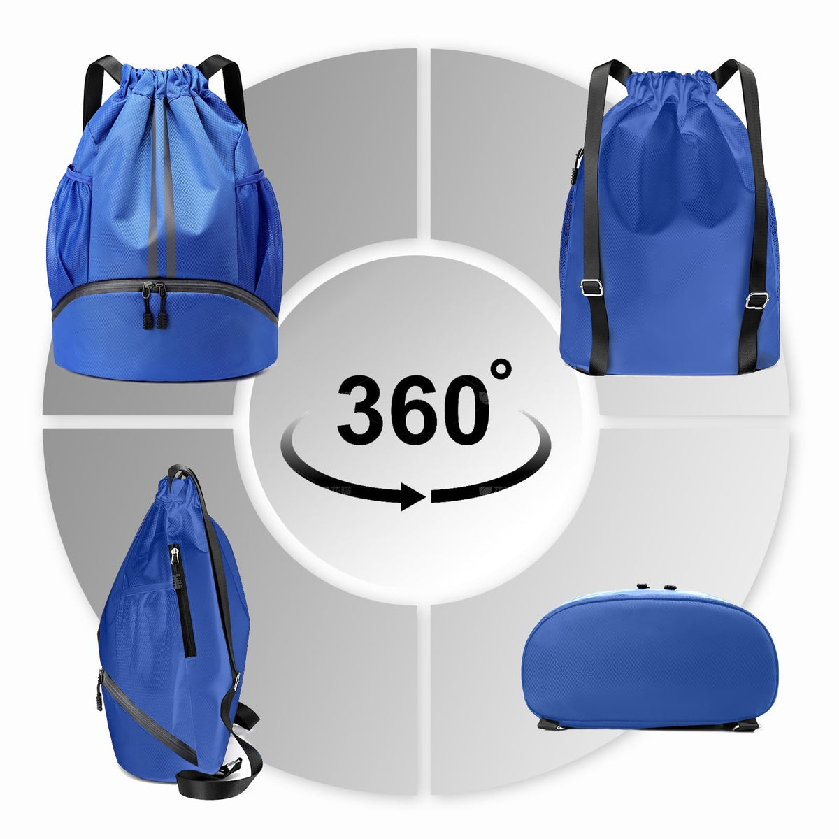 Hoedia Sports Drawstring Backpack - String Swim Gym Bag with Shoes Compartment and Wet Proof Pocket for Women&Men
