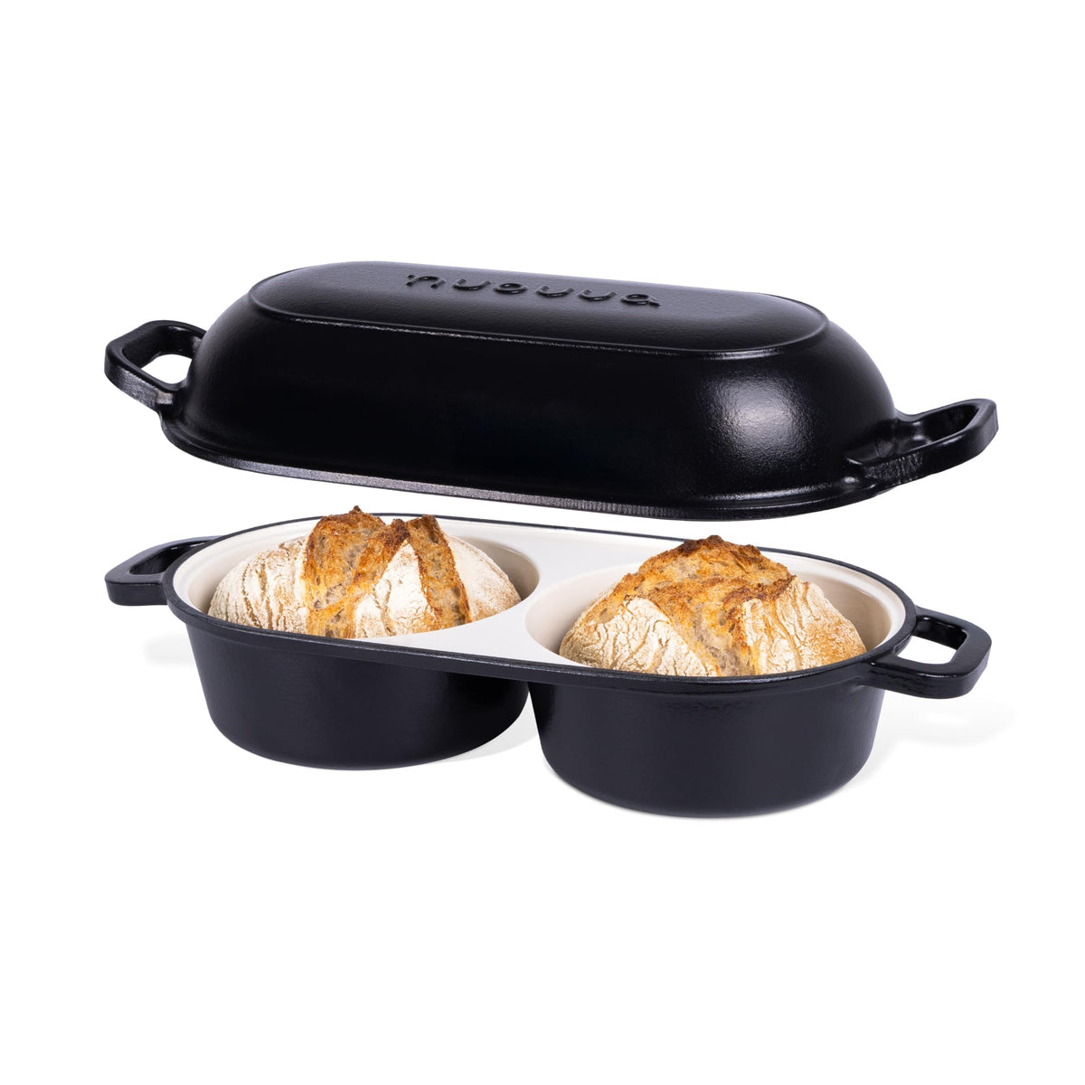 Dutch Oven For Sourdough Bread Baking – Enamelled Cast Iron Bread Loaf Pot – 500°F Oven Safe Non Stick Bread Pot – Double Round Loaf Space, 16.5cm Diameter, Light Blue, – by Nuovva