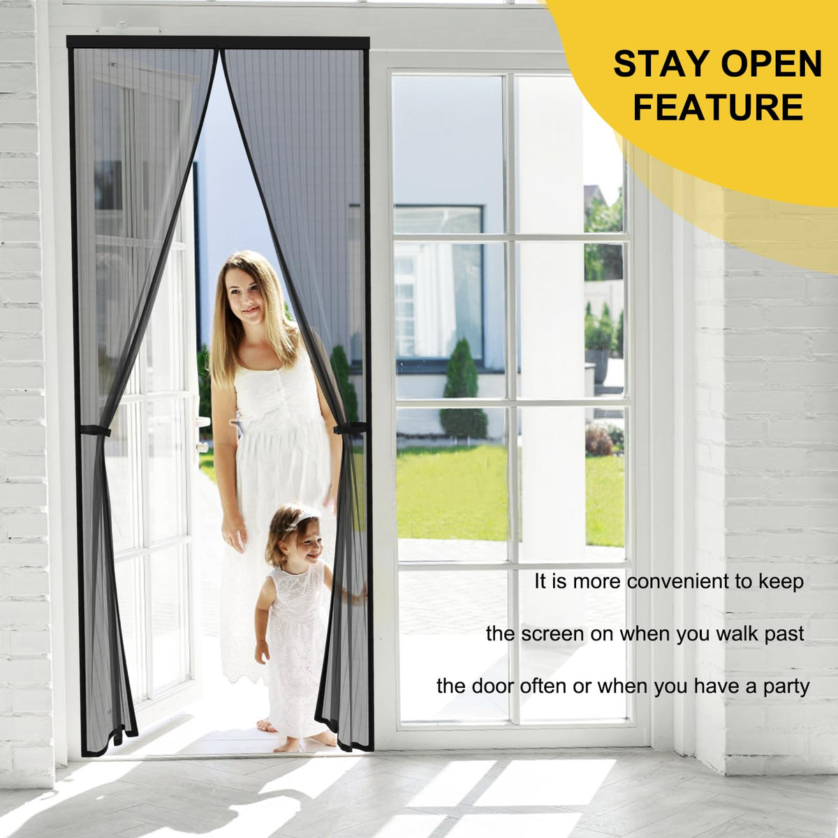 Magnetic Screen Door - Fit for Door Size:38x82 Inch, Screen Itself Size:40" x 84", Hands Free Mesh Partition,Heavy Duty Screen Door Mesh Curtain Keeps Bugs Out, Frame Hook & Loop, Pet and Kid Friendly
