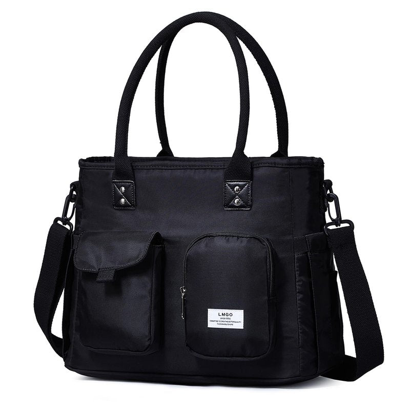 LMGO Large Utility Tote Bag with Multi-pockets and Compartment for Women, Crossbody Shoulder Bags with Zipper for Work, Travel Essentials for Nurse Teacher Carry On - Black