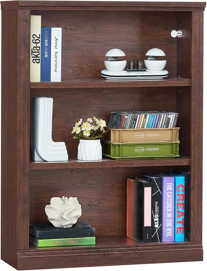 43" Walnut Tall Bookshelf Set of 2,3-Tier Thick Wooden Book Shelf with Adjustable Shelves,Free Standing Farmhouse Bookcase with Open Display Storage,Floor Vintage Bookshelves for Living Room