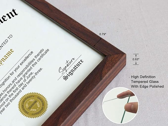8.5x11 Diploma Frame Certificate Document Frame Set of 3 with High Definition Glass,Picture Frame for Wall and Tabletop Display in Walnut