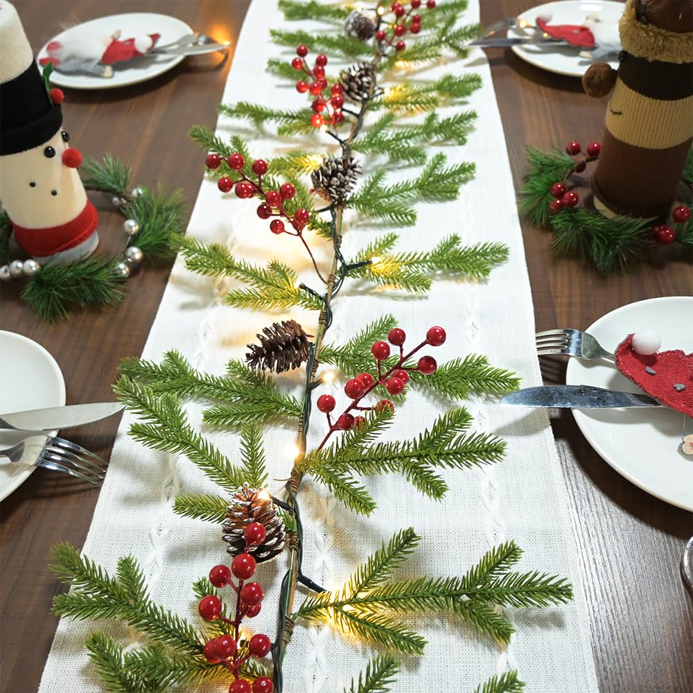 Superior Christmas Garland 6.56 FT 40 Rice LED Pine Garlands with Lights Battery Operated with Timer 8 Flash Modes Christmas Decoration for Mantle Fireplace Indoor Outdoor Holiday Home Xmas Decor