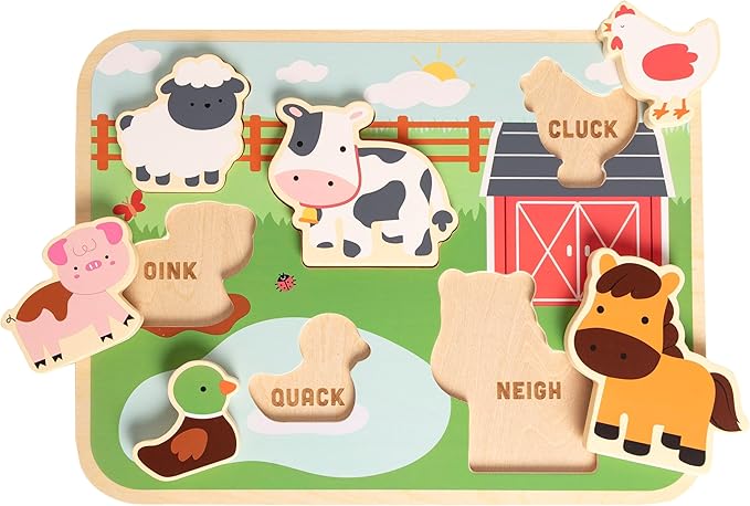 Pearhead Wooden Barn Puzzle Toy, Farm Animal Learning Puzzle for Toddlers, Montessori Educational Play, Easter Basket Gift