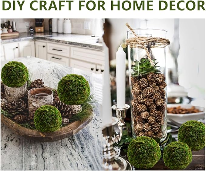 Usmola 18pcs Fake Moss Balls, 6pcs 3.2" Faux Green Balls + 12pcs 2" Artificial Moss Decorative Balls for Centerpiece Bowls (Green)