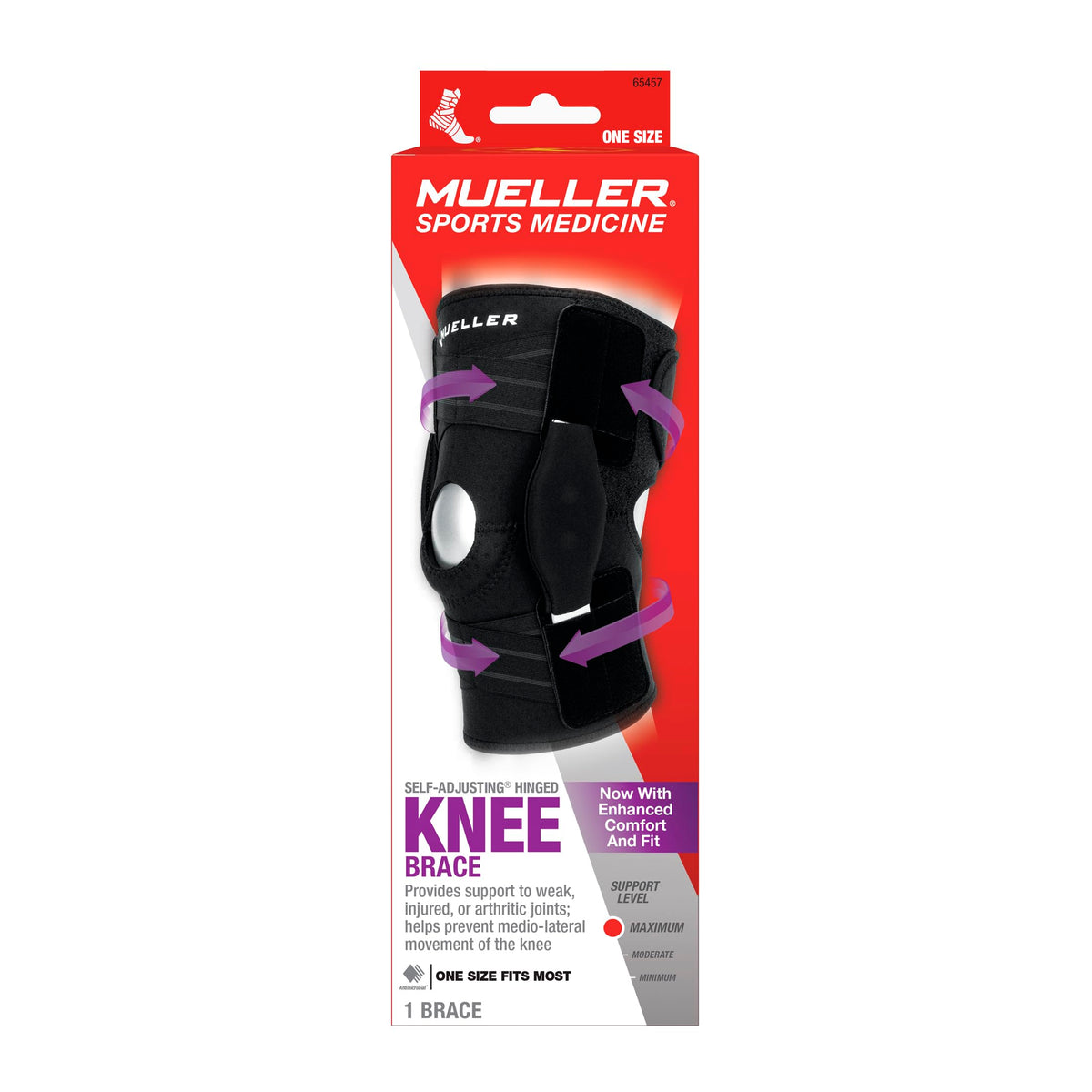 MUELLER Sports Medicine Self Adjusting Hinged Knee Brace for Men and Women, Knee Stabilizer for Compression and Pain Relief Support, Ideal for Arthritis, Sprains, Black, One Size
