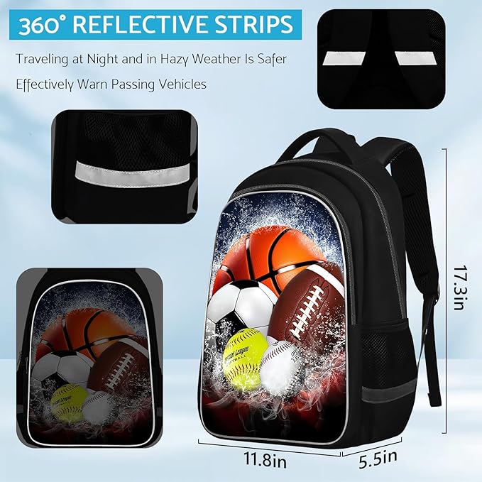 School Backpack for Boys - Sports Boys Backpack for Kids Children Teens Elementary Middle School - Students Bag for Ages 6-18,17″Bookbag Multifunctional Large Capacity
