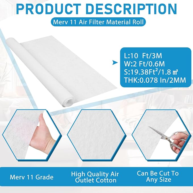 Pangda Merv 11 Air Filter Material 118'' x 23.6'' Cut to Fit Size Air Vent