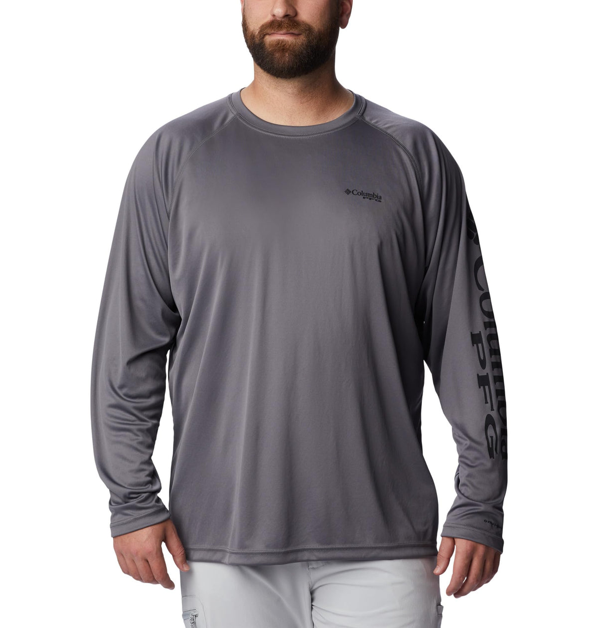 Columbia Men's PFG Terminal Tackle Long Sleeve Fishing Shirt, City Grey/Black Logo, Medium