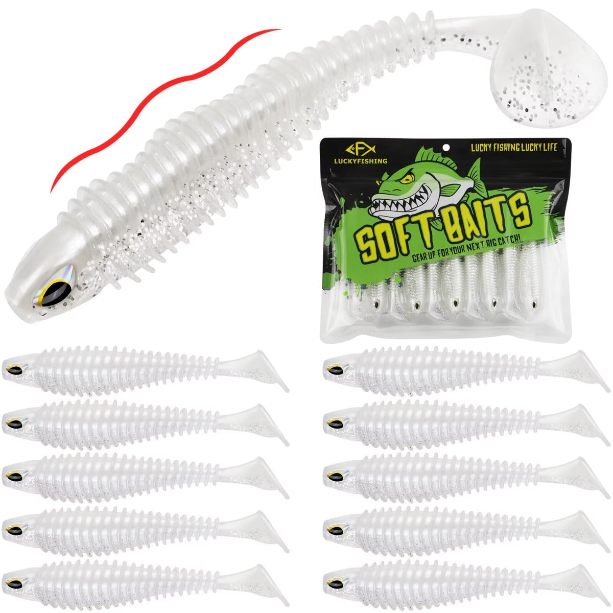 LUCKYFISHING Paddle Tail Swimbaits 10 PCS Fishing Lures Soft Plastic Lures for Trout Crappie Walleye Soft Baits for Bass Fishing Freshwater Saltwater 3.5 Inch