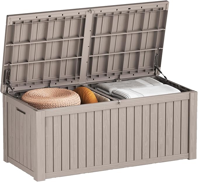 152 Gallon Deck Box Waterproof, UV Resistant Resin Outdoor Storage Box with Hydraulic Rod, Lockable Design and Enhanced Durability for Patio, Garden, and Poolside Use