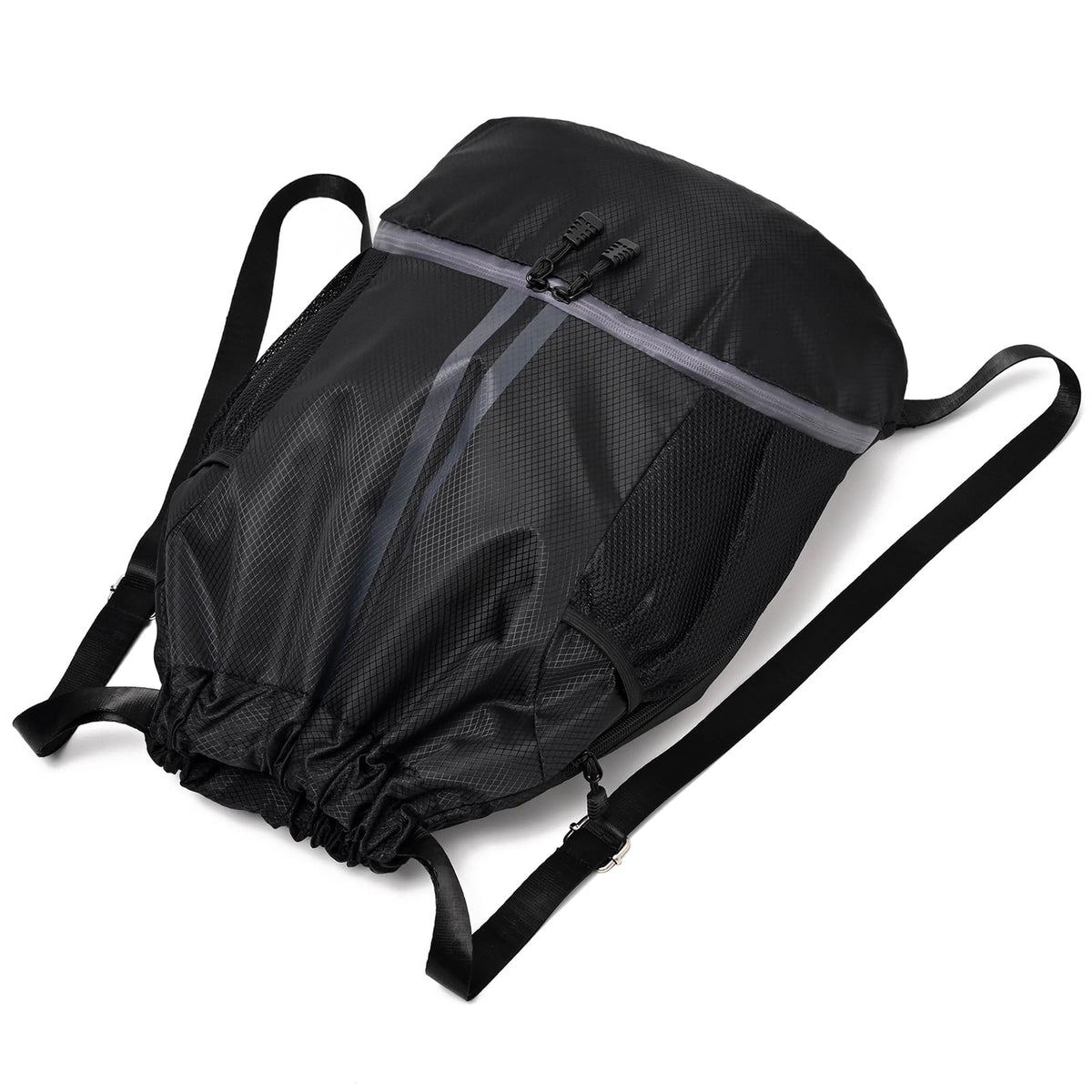 LOKAPEGY Drawstring Gym Bag for Men, Waterproof Drawstring Backpack for Women, Swim Backpack with Shoes Compartment, Pull String Sport Bag for Soccer and Basketball. (Dark Blue)