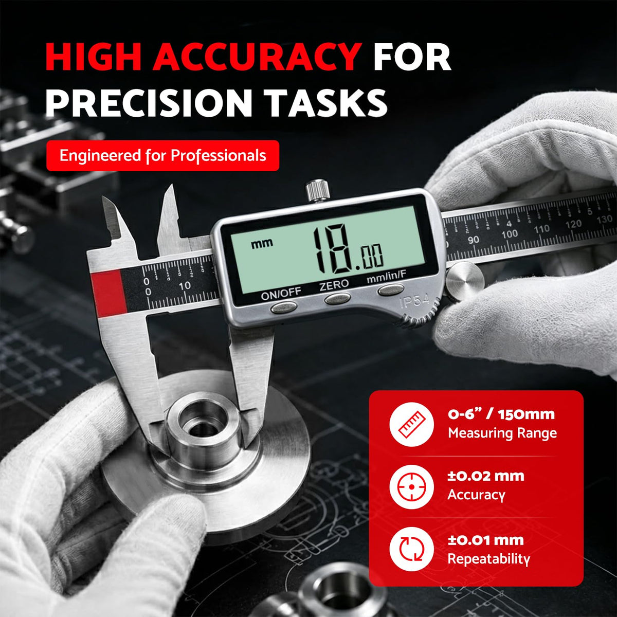 S&F STEAD & FAST Digital Caliper Measuring Tool 6 inch with Extra Large LCD Screen, Stainless Steel Micrometer Caliper Digital IP54, Measures Inch Mm Fraction for Workshop, 3D Printing