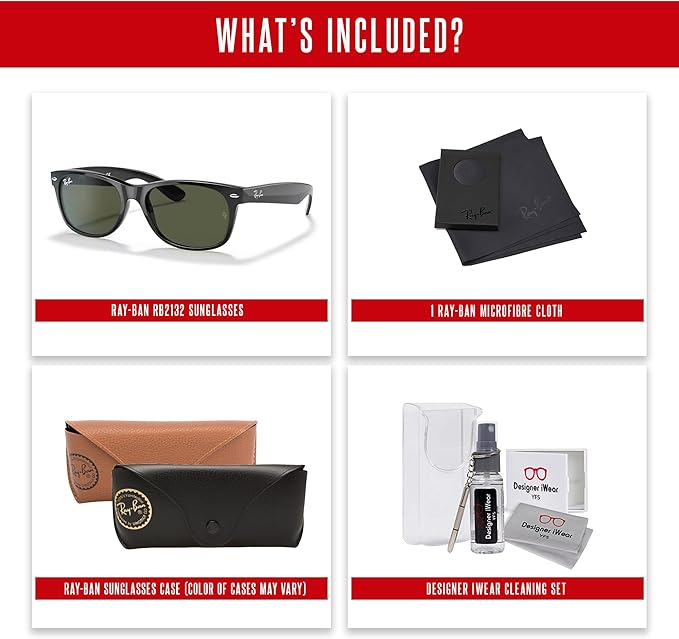 Ray-Ban RB2132 NEW WAYFARER 55MM Square Sunglasses For Men For Women +BUNDLE with ACCESSORY EYEWEAR KIT