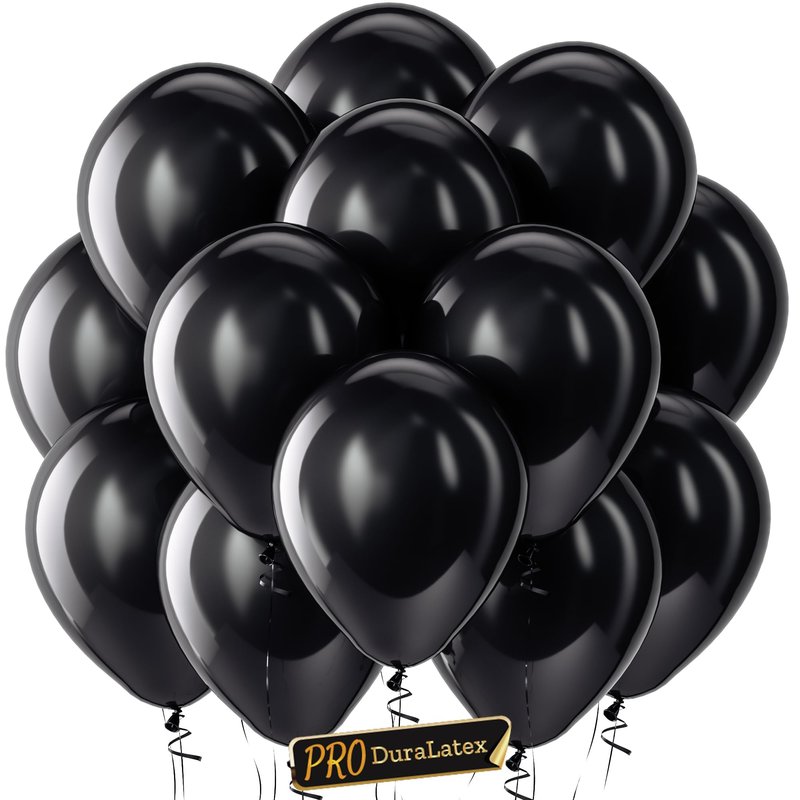 Bezente Pro Duralatex Black Balloons - 100 Pack 12 inch Extra-Thick Black Balloons for Long-Lasting Professional Party Decorations, Large New Year Birthday Graduation Wedding Anniversary