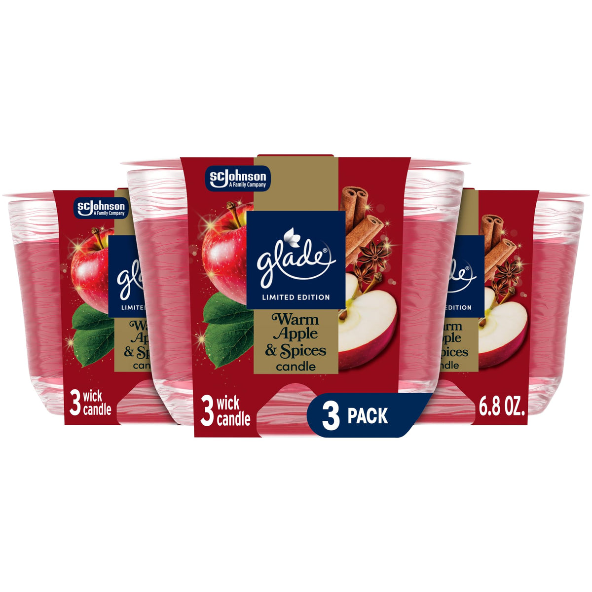 Glade 3-Wick Scented Candle Jar, Pumpkin & Ginger, Air Freshener Infused with Essential Oils, 6.8 Oz, 3 Count