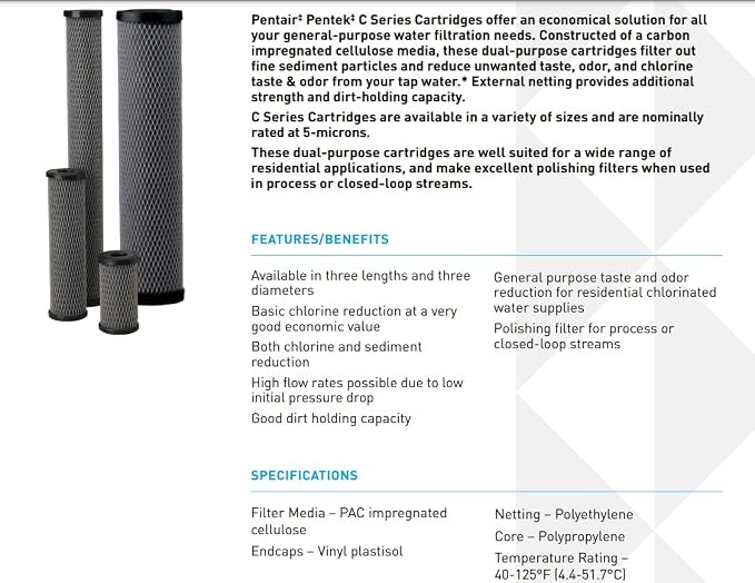 Pentair Pentek C1-20 Carbon Water Filter, Whole House Dual Purpose Powdered