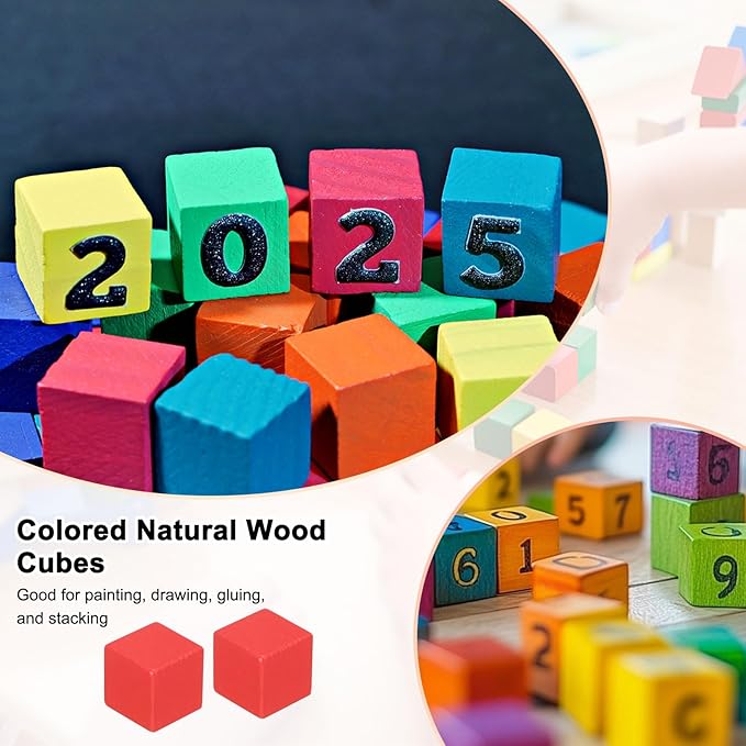 50-Pack DIY Wooden Cube, 0.4 Inch(1 Cm) Colored Natural Wood Blocks for Crafts Making Puzzle Games/Wedding/Home Decor/Dice/Building, Square Blank Block [Orange]